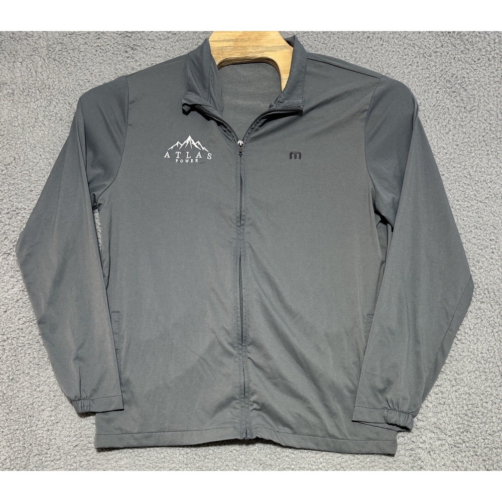Travis Mathew Full Zip Windbreaker Jacket Gray Mens Large Atlas Power Logo